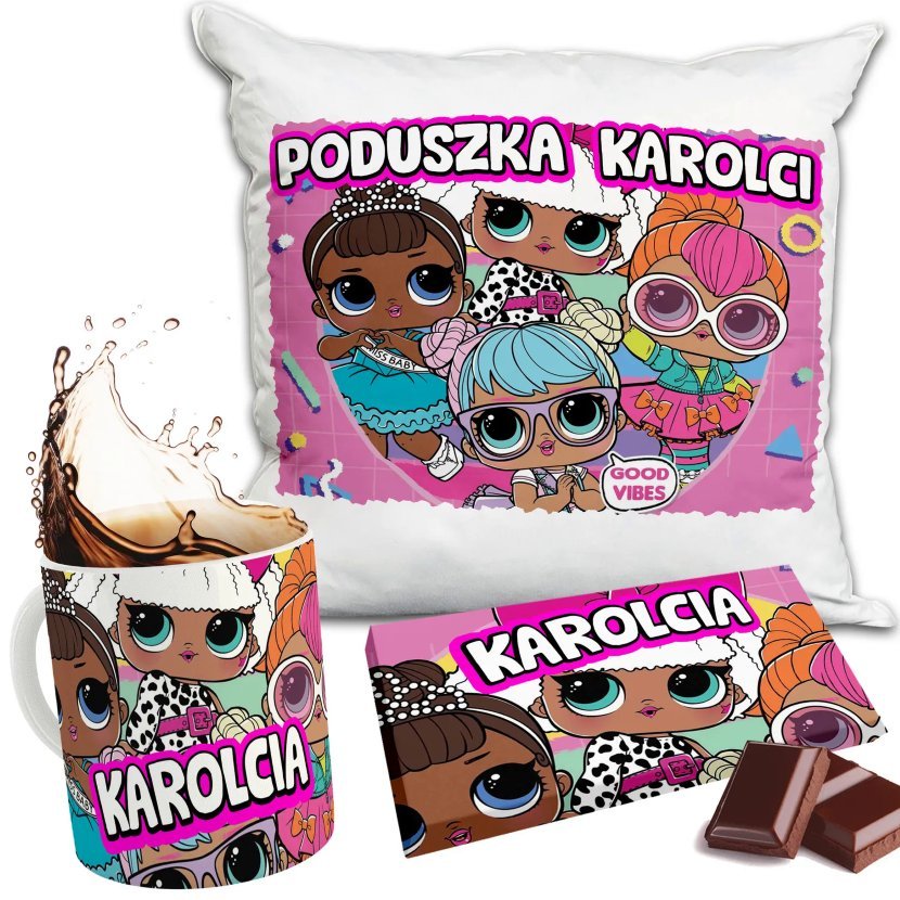 Zestaw LOL SURPRISE Kubek + Poduszka + Czekolada + Imię Prezent Nadruk