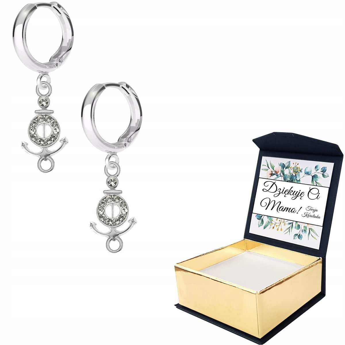 Kolczyki srebrne Kotwica Łódź Boat WŁASNY NADRUK