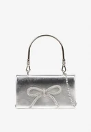 Torebki damskie - Srebrna Wizytowa Torebka Vices ze Sztywną Rączką i Łańcuszkiem na Ramię Jalinne - miniaturka - grafika 1