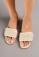 Klapki i japonki damskie - Beżowe Plecione Klapki z Napisami Melasesa - miniaturka - grafika 1