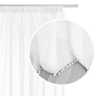 Firana 140 x 250 Dekoracyjna Pompoo Taśma Biel - Firany - miniaturka - grafika 1