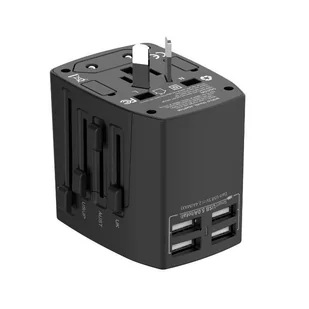 Budi - Ładowarka sieciowa w formie adaptera podróżnego, 4x USB (Czarny) - Ładowarki do telefonów - miniaturka - grafika 6