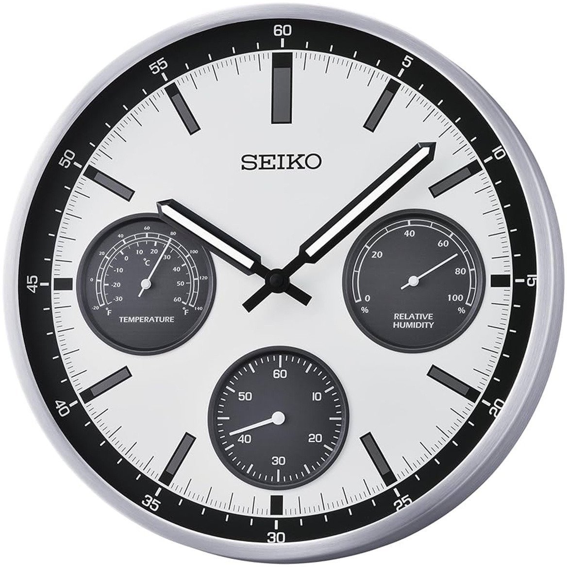 Zegar ścienny SEIKO QXA823S 33 cm cichy mechanizm termometr .