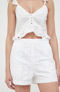 Guess szorty damskie kolor biały gładkie high waist - Spodenki damskie - miniaturka - grafika 1
