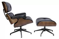 Fotele - King Home Fotel Insp LOUNGE CHAIR czarny z podnóżkiem - skóra naturalna, sklejka orzech T044.BLACK.SET [7811710] - miniaturka - grafika 1