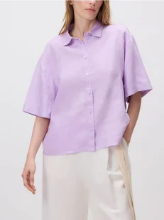 Reserved - Lniana koszula z krótkimi rękawami - fioletowy - Koszule damskie - miniaturka - grafika 1