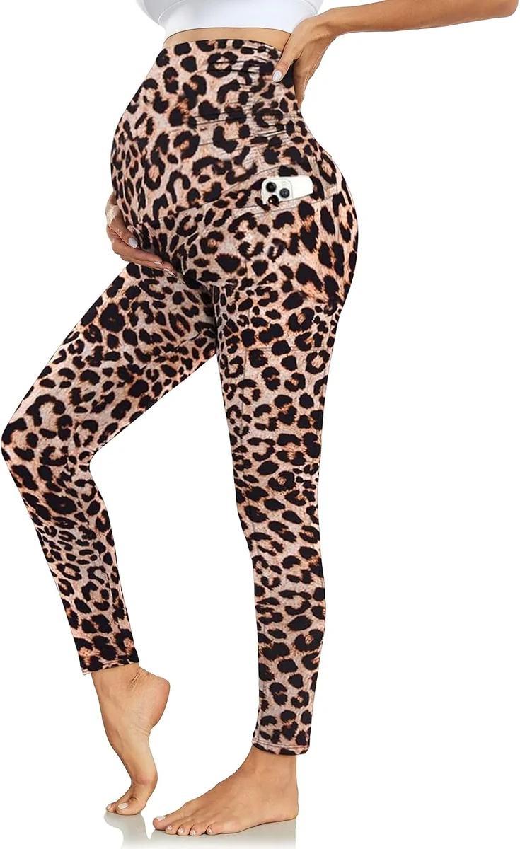 Legginsy ciążowe z wysokim stanem kieszenie miękkie rozmiar S