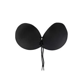 Bye biustonosz bez ramiączek koronkowy, zaokrąglony biustonosz push-up, samoprzylepny, regulowany sznurek ściągający i otwarty tył, beżowy i czarny, miseczki A-E - Biustonosze - miniaturka - grafika 1