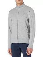 Bluzy męskie - GANT Oryginalna męska bluza z kapturem z pełnym zamkiem błyskawicznym, szary melanż, XS - miniaturka - grafika 1