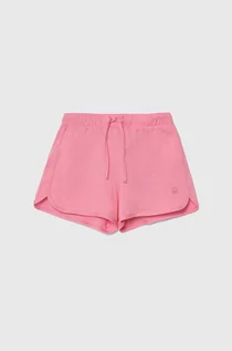 Spodnie i spodenki dla dziewczynek - United Colors of Benetton szorty bawełniane dziecięce kolor różowy gładkie regulowana talia - grafika 1