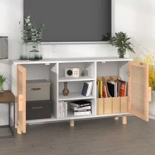 Kredens, biały, 105x30x60 cm, lita sosna i naturalny rattan Lumarko! - Kredensy - miniaturka - grafika 4