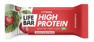 BATON PROTEINOWY Z TRUSKAWKAMI RAW BEZ DODATKU CUKRÓW BEZGLUTENOWY BIO 40 g - LIFEFOOD - Batoniki - miniaturka - grafika 1