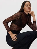 Bluzki damskie - Reserved - Koronkowa bluzka - ciemnobrązowy - miniaturka - grafika 1
