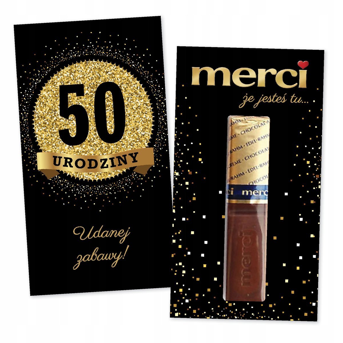 10x PODZIĘKOWANIA NA 50 URODZINY DLA GOŚCI merci lat - premium - CZARNY