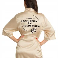 Piżamy damskie - SZLAFROK SATYNOWY ZŁOTY Na Prezent KAŻDY DZIEŃ JEST TWÓJ Różne Wzory - miniaturka - grafika 1