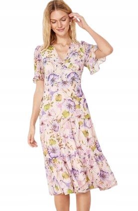 TRENDYOL SUKIENKA KOPERTOWA MIDI W KWIATY Z FALBANAMI 40 5AA