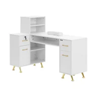 Stoliki do manicure - physa Biurko do manicure zamykane białe / złote 2 szuflady podpórka pod dłonie - Biurka do manicure - miniaturka - grafika 1