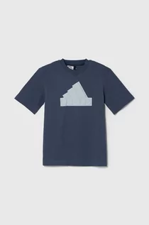 Koszulki dla chłopców - adidas t-shirt bawełniany dziecięcy kolor niebieski z nadrukiem - grafika 1