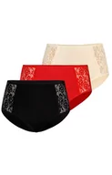 Majtki damskie - Loren figi wysokie 3-pack 140, Kolor czarny-czerwony-beż, Rozmiar 3XL, Teyli - Intymna - miniaturka - grafika 1