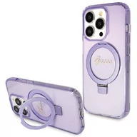 Etui i futerały do telefonów - Etui Guess GUHMP14XHRSGSU Apple iPhone 14 Pro Max hardcase Ring Stand Script Glitter MagSafe fioletowy/purple - miniaturka - grafika 1