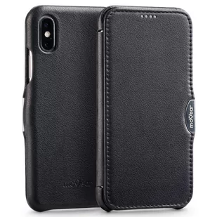 moVear FlipSide C - Skórzane etui do Apple iPhone Xs MAX 6.5" Klasyczny pokrowiec z klapką, Skóra naturalna nappa Czarny - Etui i futerały do telefonów - miniaturka - grafika 1