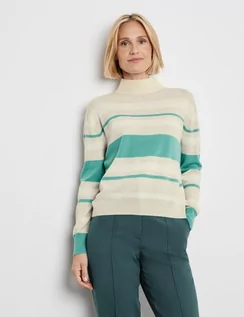 Swetry damskie - GERRY WEBER Wełniany sweter w paski z półgolfem Beżowy 44/L - grafika 1