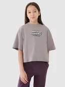 Koszulki dla dziewczynek - 4F Crop top oversize z nadrukiem dziewczęcy - beżowy 134 (8-9 lat) - miniaturka - grafika 1