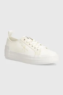 Calvin Klein Jeans tenisówki BOLD VULC FLATF LOW LACE MIX MTL damskie kolor biały YW0YW01465 - Trampki damskie - miniaturka - grafika 1