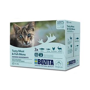 Bozita Multibox mięsne i rybne kawałki w sosie mix 12 saszetek 85g) - Mokra karma dla kotów - miniaturka - grafika 1