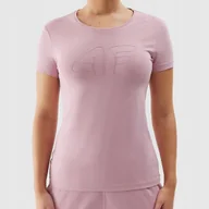 Koszulki i topy damskie - Koszulka Damska 4F T-shirt Sportowy Slim Fit Bawełna Duże LOGO 4F Różowy M - miniaturka - grafika 1