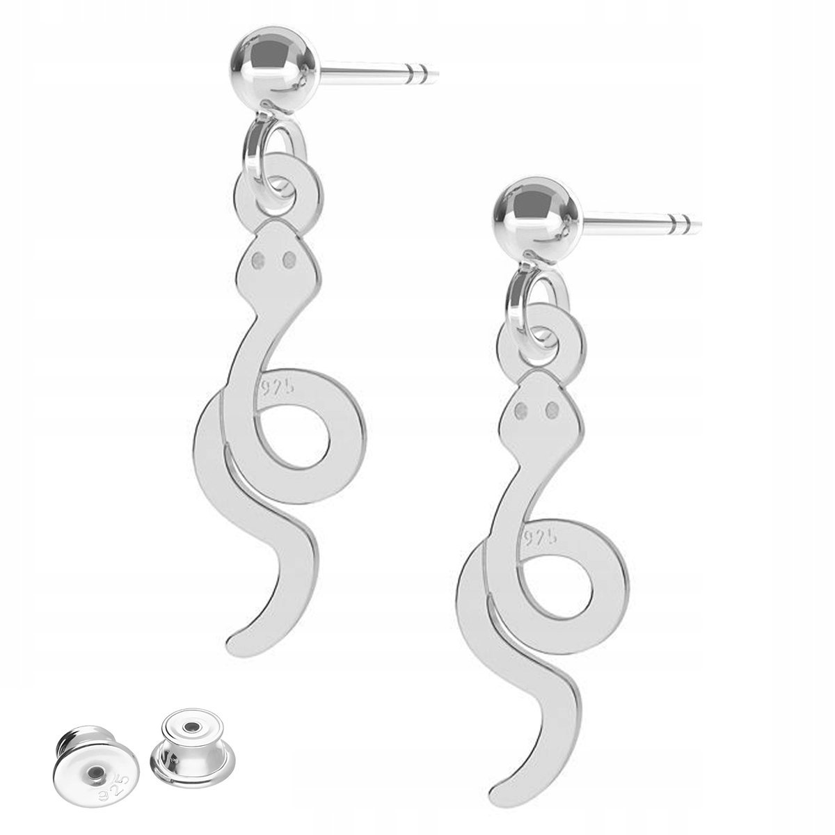 Kolczyki Srebrne Wkrętki Węże Snakes Gady Wąż na Sztyfcie SREBRO 925