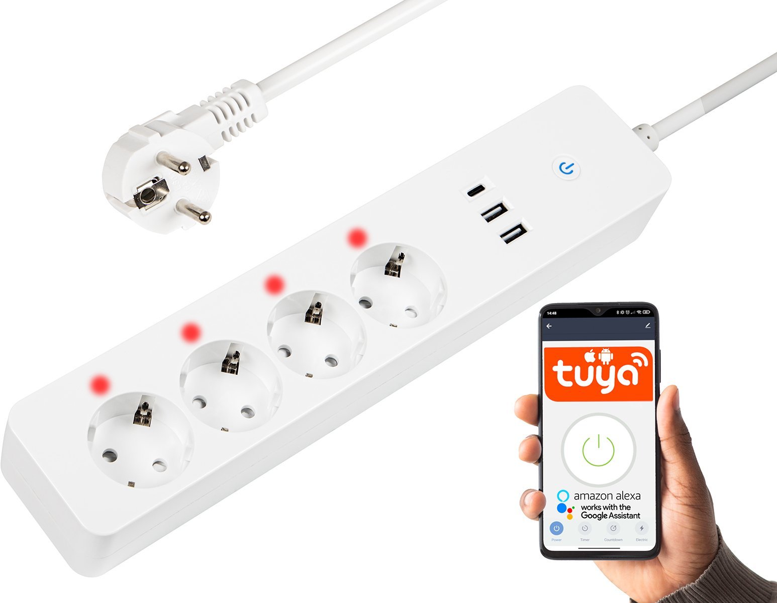 Listwa zasilająca Blow 98-424# Inteligentna listwa zasilająca biała 3m 2xusb+usb-c wifi tuya