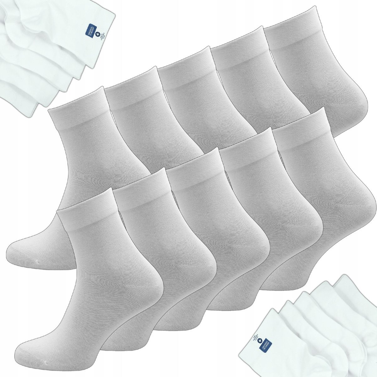 SKARPETY MĘSKIE DŁUGIE MEDYCZNE BIAŁE SKARPETKI BAWEŁNA 97% 10 PAR 39/43