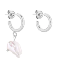 Kolczyki - Srebrne asymetryczne półkola S z naturalną perłą - miniaturka - grafika 1