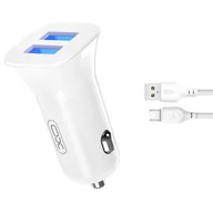 Ładowarki samochodowe - XO ładowarka samochodowa TZ10 2x USB 2,4A biała + kabel microUSB - miniaturka - grafika 1