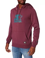 Bluzy męskie - STARTER BLACK LABEL Męska bluza z kapturem z klasycznym nadrukiem logo i naszywką z tkaniny, bluza z kapturem i kieszenią na brzuchu, 8 kolorów, rozmiary od XS do XXL, ciemnofioletowy, S - miniaturka - grafika 1