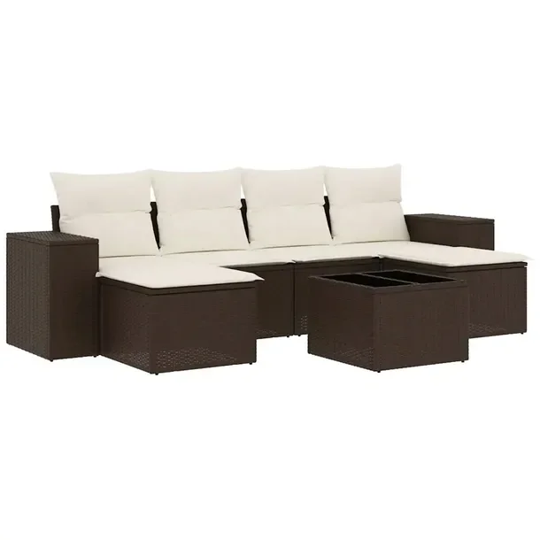 Zestaw Wypoczynkowy Rattan PE Brązowy z Poduszkami Kremowymi 55x62x69 cm