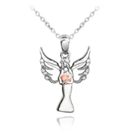 Naszyjniki - MINET Naszyjnik srebrny ANIOŁ z Rosegold sercem - miniaturka - grafika 1
