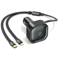 Ładowarki samochodowe - USAMS Ład. sam. ze zwijanym kablem 1xUBS-C+1x Lightning C41 PD 30W Fast Charge czarny/black CC219CC01 (US-CC219) - miniaturka - grafika 1