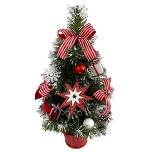 Choinka sztuczna dekorowana w doniczce zielona z czerwonymi dodatkami 40 cm - Choinki - miniaturka - grafika 1