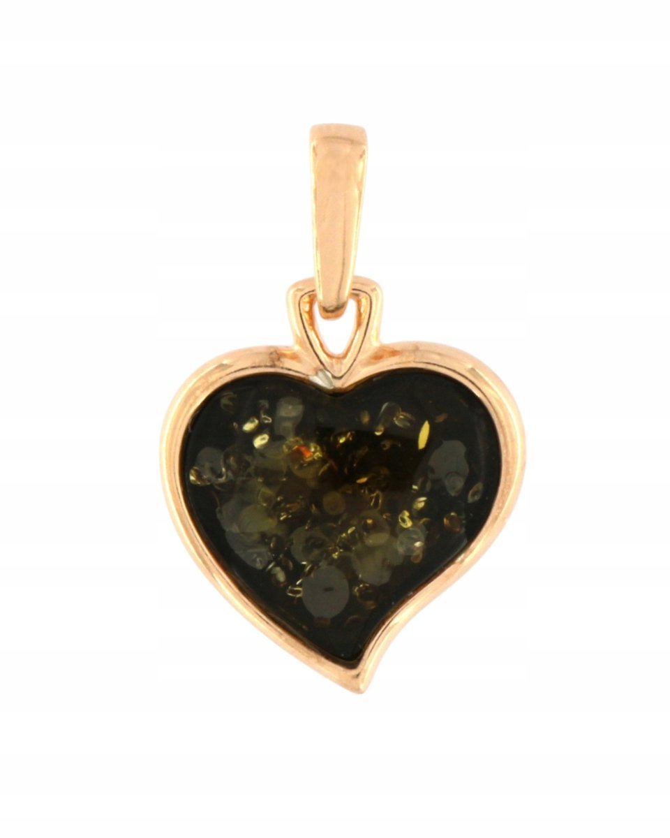 Bursztynowe Serce Srebro 925 Wisiorek Zawieszka Serduszko Pozłacana