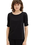 Koszulki i topy damskie - TOM TAILOR Damska koszulka z marszczeniem na rękawach, 14482 – Deep Black, 3XL - miniaturka - grafika 1