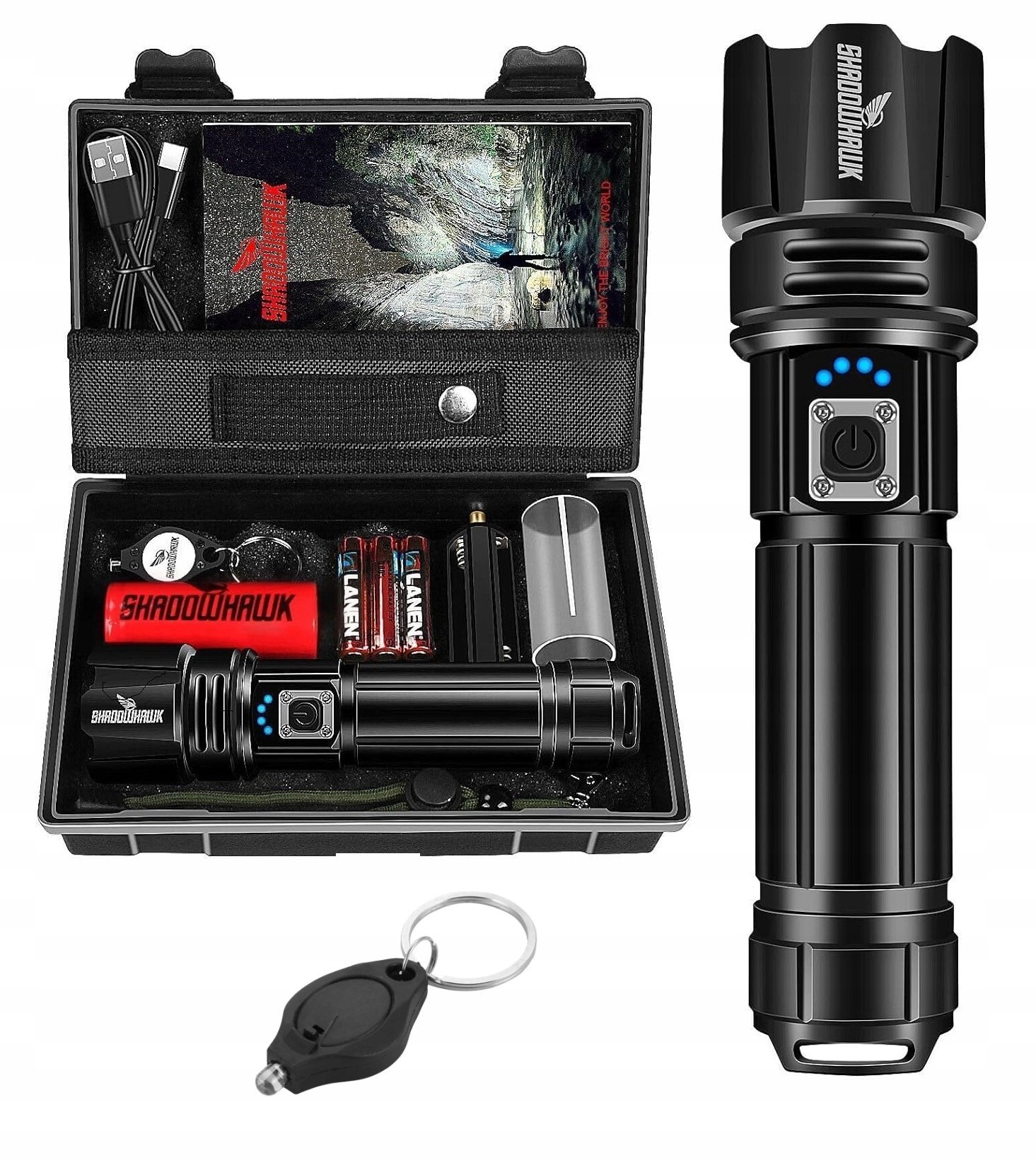 Mocna Latarka 20000 Lm Led Taktyczna Wojskowa Z Powerbank Shadowhawk XHP70I