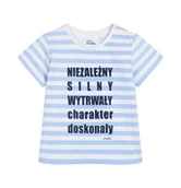 Bluzki dla niemowląt - T-shirt dla dziecka do 2 lat, z napisem,w błękitne paski - miniaturka - grafika 1