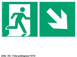 SIGNPROJECT AE098 - Kierunek do wyjścia ewakuacyjnego w dół w prawo 600x300 - Tablice BHP - miniaturka - grafika 1