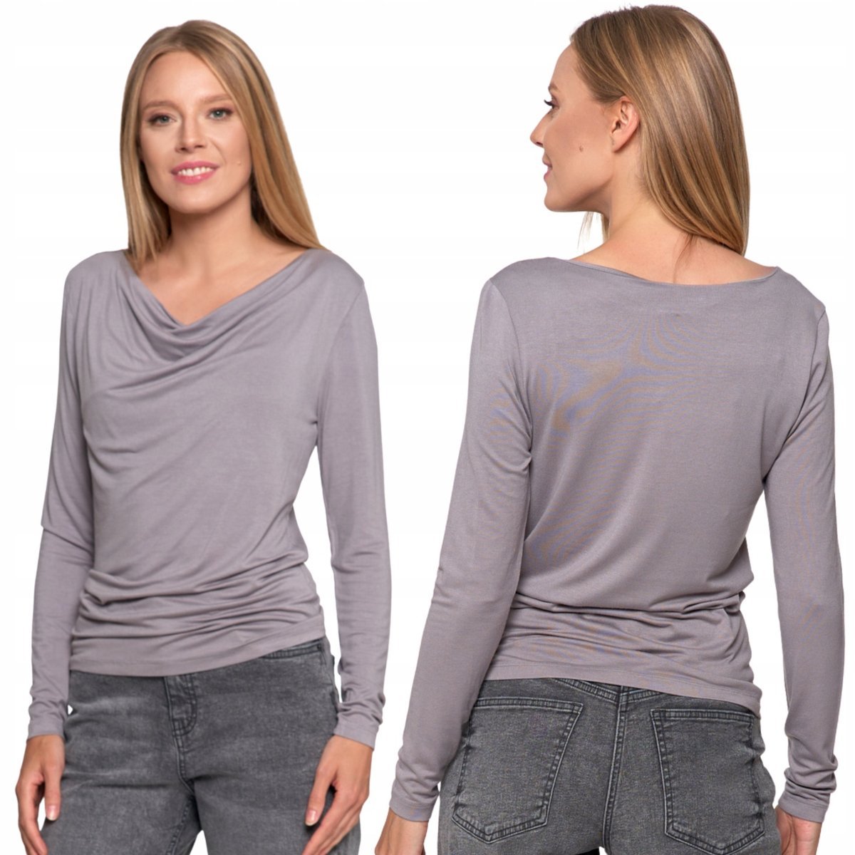 Stylowa Bluzka Damska Z Długim Rękawem I Dekoltem W Łódkę Wiskoza Moraj M Grey