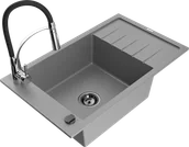 Zlewozmywaki z baterią - Mexen Elias zlewozmywak granitowy 1-komorowy z ociekaczem i baterią kuchenną Aster, szary - 6511-71-73450-07-B - miniaturka - grafika 1