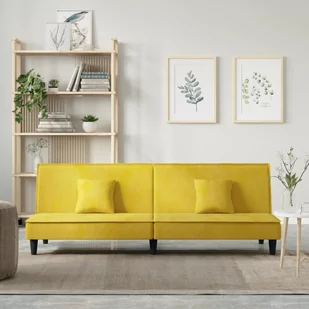 vidaXL Kanapa rozkładana, żółta, aksamitna - Sofy i kanapy - miniaturka - grafika 1