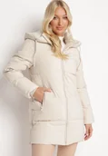 Kurtki damskie - Beżowa Kurtka z Szerokim Pikowaniem i Nieodpinanym Kapturem Fanja - miniaturka - grafika 1