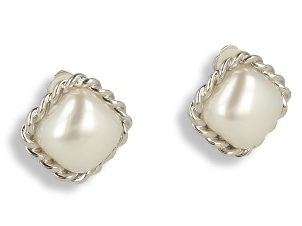 Klipsy do uszu srebrne kwadratowe perełki